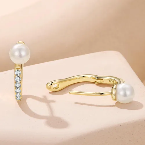 Vista 4 de Aretes de aro ligeros para mujer, diseño de perlas minilmalistas, infinito, estrella, cruz para orejas sensibles, aretes de aro delicados para mujer