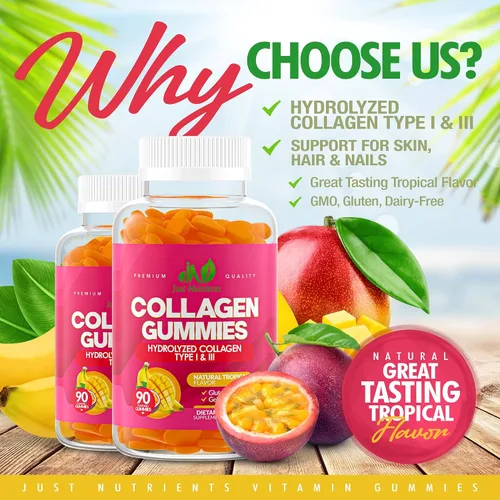 Vista 2 de Gomitas de colágeno para mujeres y hombres (90 unidades) – Colágeno hidrolizado de alta calidad tipo I y III para soporte del cabello, la piel