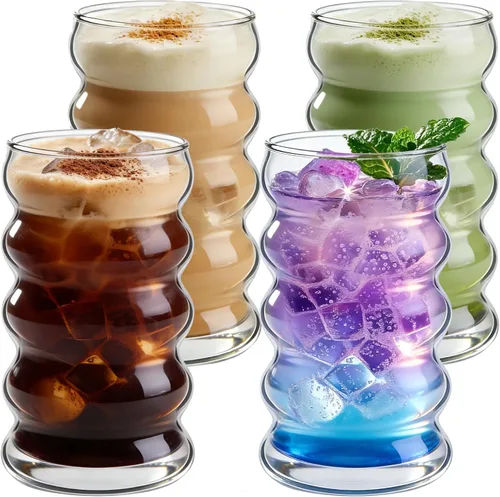 Vista 7 de Ework4U Juego de 2 Piezas de Vasos de 20oz con Popotes, Lindas Tazas de Café Helado, Vasos de Café Helado, Jarrones Gruesos para Beber para Batido