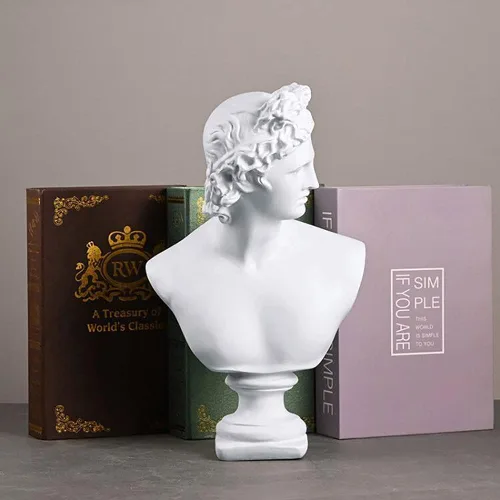 Vista 2 de Estatua clásica griega de busto de David Man de 11.8 pulgadas, escultura de resina grande de resina romana Apolo para decoración del hogar