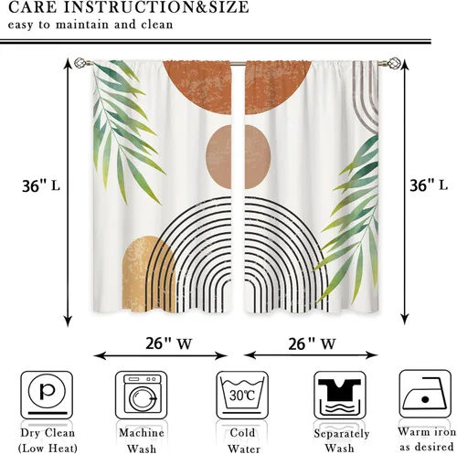 Vista 2 de Cortinas bohemias de cocina pequeñas de mediados de siglo, tratamiento abstracto moderno para ventana, bolsillo para cortinero, cortinas cortas