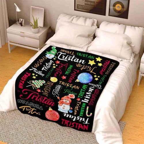 Vista 4 de InterestPrint Manta de bebé personalizada con nombre, lindo muñeco de nieve negro, manta personalizada con nombre para niños, niñas, niños, manta