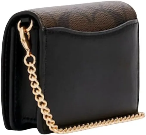 Vista 2 de Mini cartera en una cadena en lienzo distintivo DoradoMarrón Negro