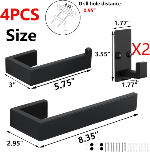 Vista 5 de TocTen Juego de 4 piezas de accesorios de baño, juego de barra de toalla de mano de acero inoxidable grueso, incluye soporte para toallas de baño