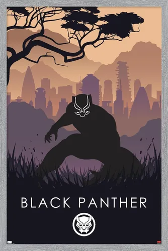 Vista 13 de Trends International Marvel Heroic Silhouette - Póster de pared de Black Panther, 14.725 x 22.375 pulgadas, versión enmarcada de madera de granero