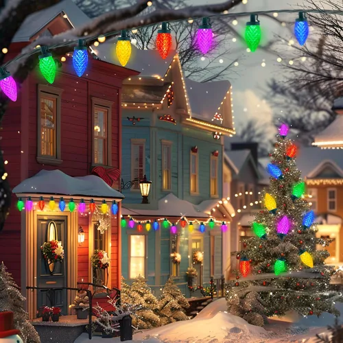 Vista 8 de Luces de Navidad C9 LED para exterior, 50 LED, 32 pies, luces de cadena C9 para bombillas de fresa de Navidad, enchufables, conectables