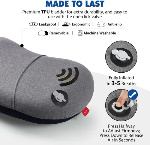 Vista 6 de Hikenture - Almohada inflable para acampar con funda extraíble Azul