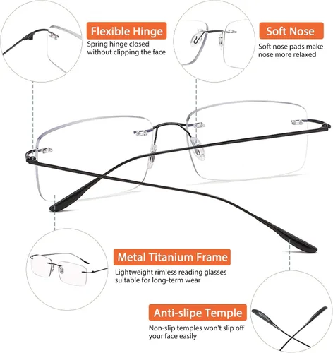 Vista 4 de K.LAVER Gafas de lectura bifocales fotocromáticas Gafas de luz anti-azul Gafas de sol de transición sin montura Mujeres Hombres Lectores de sol