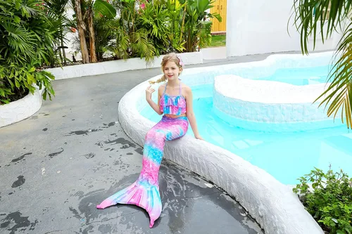 Vista 7 de DNFUN Traje de sirena para niñas con monoaleta