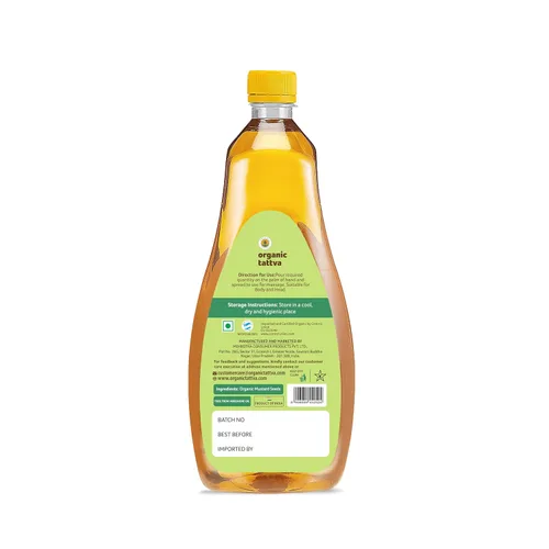 Vista 2 de Organic Tattva Aceite de mostaza prensado en frío (1 litro) – Aceite de mostaza orgánico fresco sin refinar para el cabello, cuidado de la piel