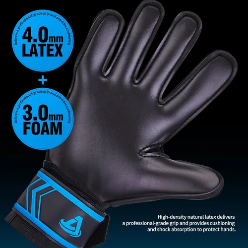 Vista 2 de Guantes de portero con protección para los dedos, guantes de fútbol transpirables con agarre adicional, unisex, para jóvenes y adultos, negro/verde