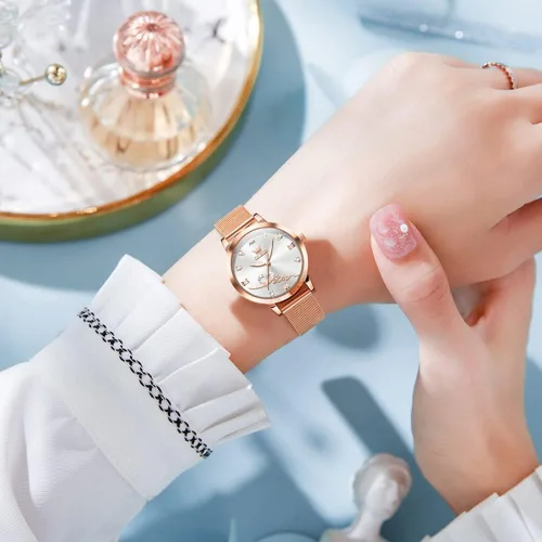 Vista 2 de OLEVS Relojes de mujer de cuarzo japonés de oro rosa para mujer, impermeables, de acero inoxidable, casual, para mujer