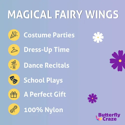 Vista 9 de Butterfly Craze Alas de hadas para niñas con varitas y diademas – Paquete de 6, disfraces y disfraz para niños de 3 años en adelante, estos