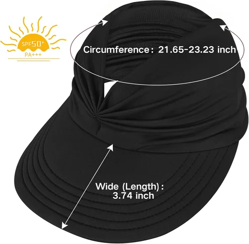 Vista 4 de Sombreros de sol para mujer, protección UV, visera de sol, ala ancha, sombreros de verano con cola de caballo
