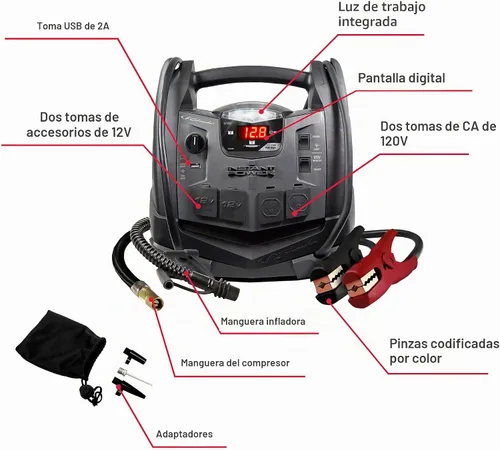 Vista 6 de Schumacher Electric Arrancador de batería de coche de 1200 A y estación de energía portátil, solución 6 en 1 para baterías de 12 V, compresor