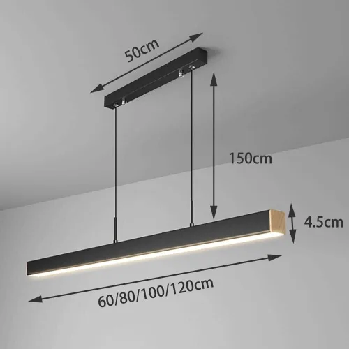 Vista 4 de Isla de cocina negra larga barra colgante Candelabros modernos 4000K luces colgantes creativas lineales lámparas de suspensión para sala de estar
