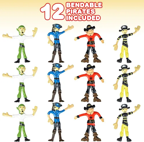 Vista 2 de ArtCreativity Figuras de pirata flexibles, juego de 12 figuras flexibles de juguete pirata para niños, divertidos recuerdos de fiesta y bolsas