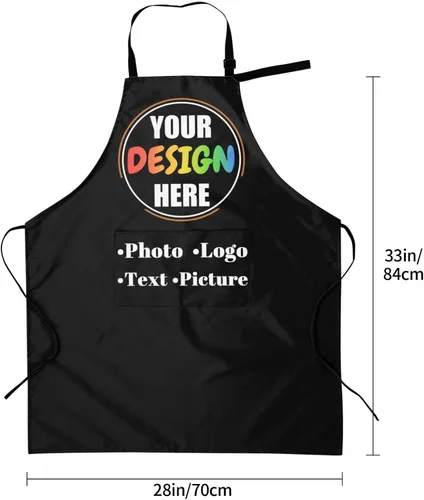 Vista 2 de Delantales de cocina personalizados para hombres y mujeres con bolsillos, personalizable, foto, logotipo, imagen, nombre, chef cocinero, delantal