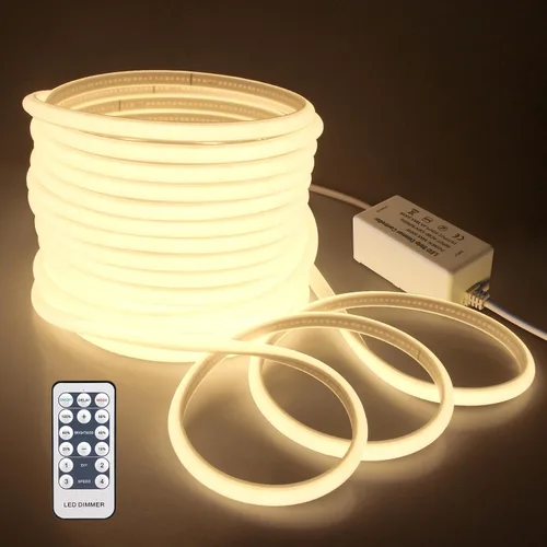 Vista 9 de Tira de luces LED COB de 5 M para dormitorio, 16.4 pies, luces LED de cuerda para exteriores, impermeable, blanco cálido, CA de 110 V ~ 120 V