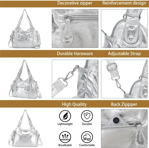 Vista 158 de Angel Barcelo - Bolsa de hombro amplia para mujer, diseño Hobo, cuero lavado
