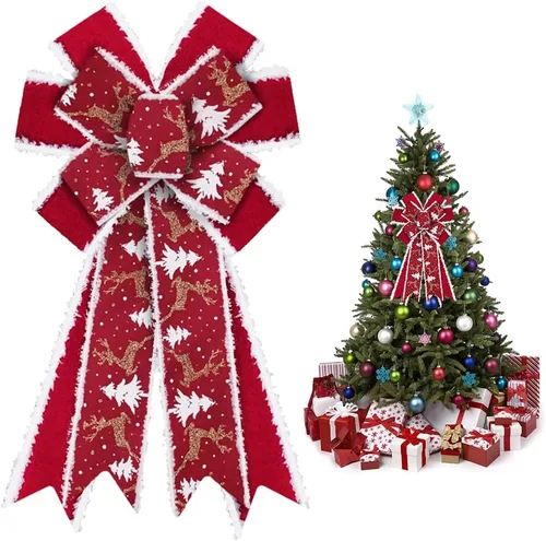 Vista 6 de Lazos grandes de Navidad para corona, lazo de corona de terciopelo rojo y verde, lazos verdes de Navidad para puerta principal, adorno de arpillera
