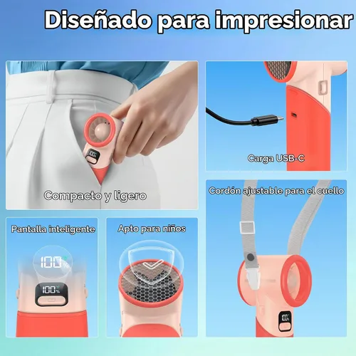 Vista 7 de AMACOOL Ventilador turbo portátil de mano, máximo 20 horas de tiempo de Rojo