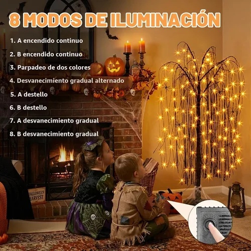Vista 3 de EAMBRITE Árbol de Halloween de 4 pies iluminado negro espeluznante sauce