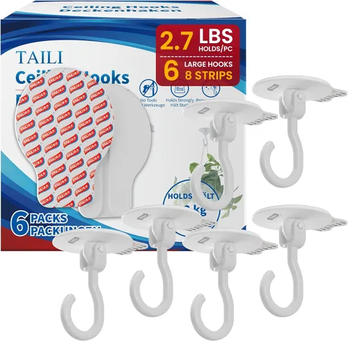 Vista 12 de TAILI Ganchos de techo adhesivos para plantas colgantes, sin taladro Blanco