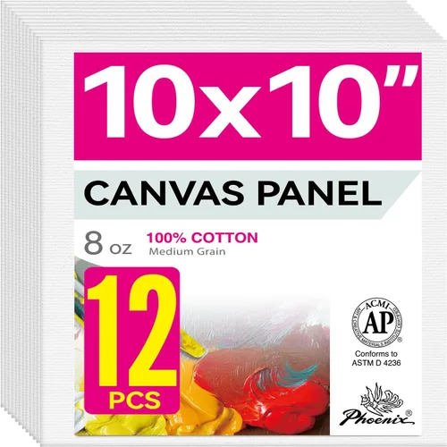 Vista 13 de PHOENIX Paneles de Lienzo Pequeños para Pintura de 3x5 Pulgadas, Paquete de Valor de 12 Unidades - 8 Oz Triple Imprimado 100% Algodón Libre de Ácido