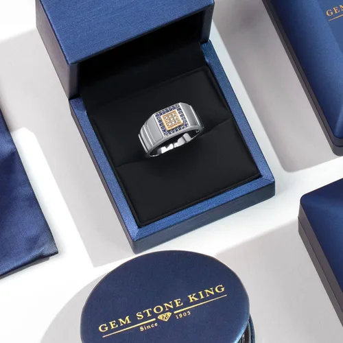 Vista 5 de Gem Stone King Anillo para hombre en oro amarillo de 10 quilates y plata de ley 925 de 2 tonos, regalo de joyería para hombres y papá, disponible