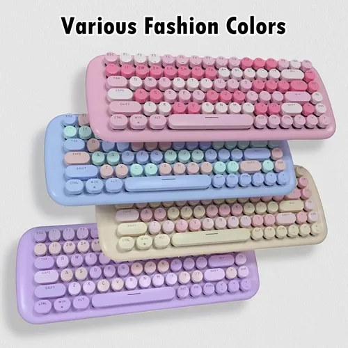 Vista 9 de Lomiluskr Lindo teclado mecánico con cable colorido para niñas y niños, teclas redondas, 84 teclas compactas, 10 efectos de iluminación Azul