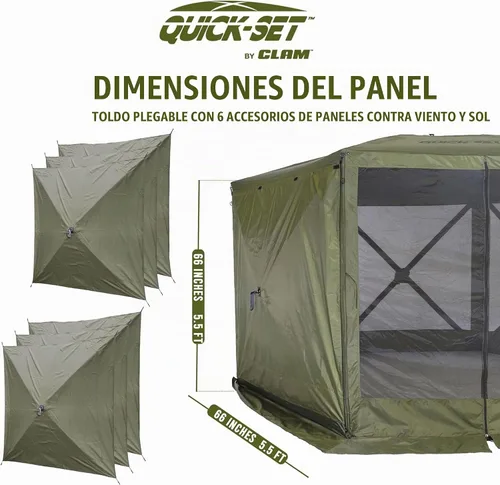 Vista 3 de CLAM Panel de Viento y Sol de Instalación Rápida para Carpa Refugio con Pantalla Escape Sport con Bolsa de Transporte, Solo Accesorio, Verde