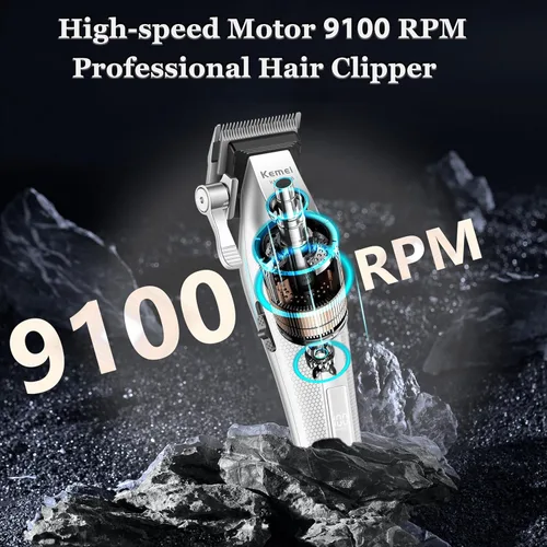 Vista 3 de KEMEI 1798 - Cortadora de pelo profesional para hombres, 9100 RPM inalámbrica, con cuerpo de metal, recortadora de pelo de 3000 mAh con pantalla