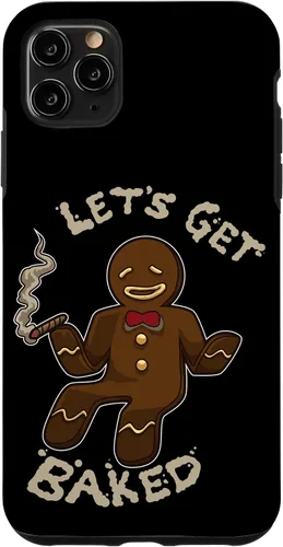 Vista 13 de Divertida funda navideña para iPhone 16 con diseño de pan de jengibre y marihuana