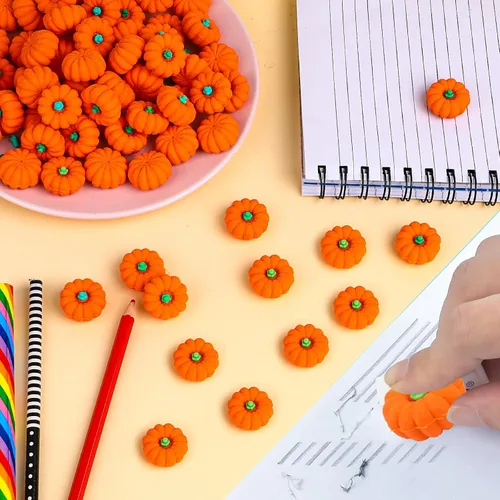 Vista 3 de FOIMAS 30 borradores de calabaza 3D, mini borrador de goma de calabaza para niños, estudiantes, Halloween, otoño, Acción de Gracias, fiesta