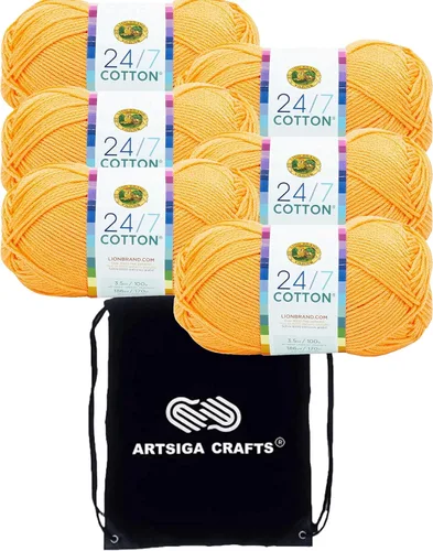 Vista 55 de Lion Brand 24/7 Algodón Blanco 761-100 (6-Carrillos - Mismo Lote de Tinta) Hila Gruesa Media #4 de Algodón para Crochet y Tejido con Bolsa