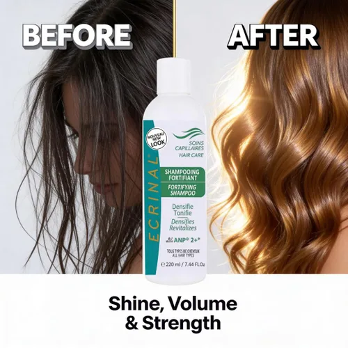 Vista 4 de Ecrinal Champú fortificante sin sulfato con ANP2+ para cabello fuerte y brillante – Restaura el volumen, la flexibilidad y la resistencia al cabello