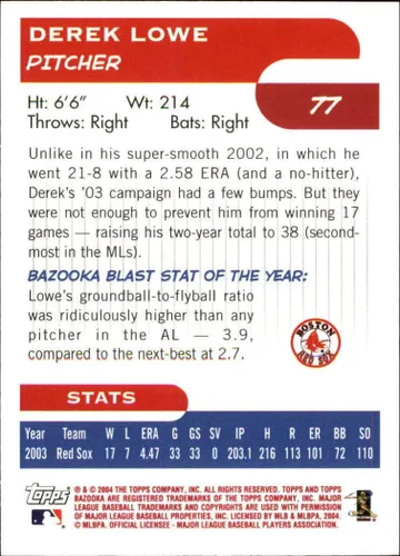 Vista 2 de 2004 Bazooka Red Chunks #77 Derek Lowe - NM-MT