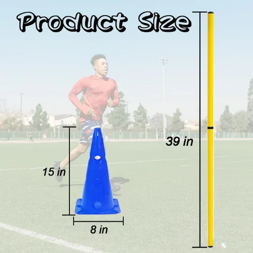 Vista 6 de Juego de bastones de agilidad y obstáculos desmontables de entrenamiento de velocidad, juego de 8 conos de entrenamiento y 12 postes de agilidad