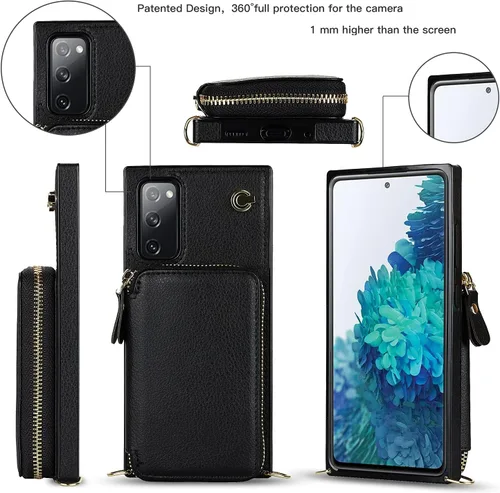 Vista 8 de Asuwish Funda de teléfono para Samsung Galaxy S20 FE 5G de 6.5 pulgadas con protector de pantalla y soporte para tarjetas con cremallera, soporte