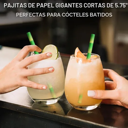 Vista 3 de 14,6 cm x 0,79 cm Pajitas de papel desechables de bambú verde para bebidas cortas, cócteles mezclados, margaritas, licuados y batidos - Sin embalar