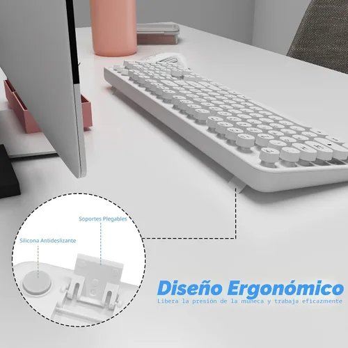 Vista 7 de Combo de teclado y mouse inalámbricos, teclado blanco lindo de 104 teclas con pad numérico y mouse para Windows, computadora, PC, portátil (blanco)