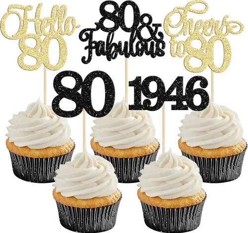 Vista 59 de Gyufise Paquete de 24 adornos negros para cupcakes de 10.º cumpleaños con purpurina negra 10 Ten Hello 10 Dights dobles desde 2015 para decoraciones