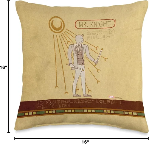 Vista 4 de Marvel Moon Mr. Knight - Almohada de jeroglíficos egipcios, 16 x 16 pulgadas, multicolor