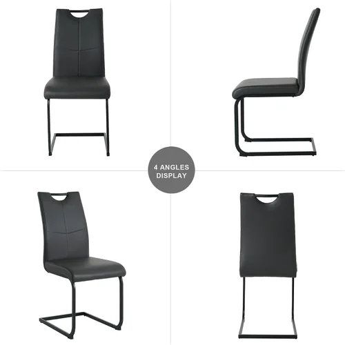 Vista 7 de Henf Juego de mesa de comedor de 5 piezas para 4, mesa de comedor rectangular de 51 pulgadas y 4 sillas de comedor de poliuretano gris carbón, mesa