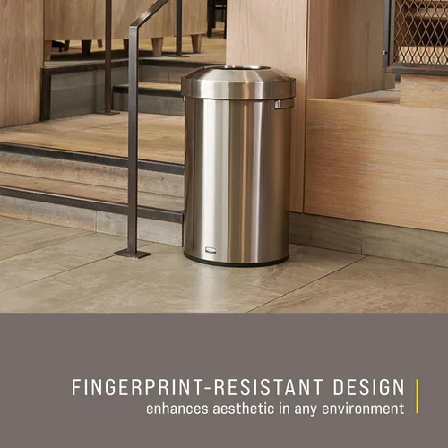 Vista 2 de Rubbermaid Commercial Products Refine - Contenedor de basura decorativo, 23 galones, redondo de acero inoxidable para oficinas, centros comerciales