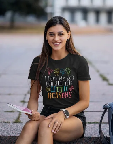 Vista 5 de Camisetas de profesor para mujer con texto en inglés "I Love My Job for All The Little Reasons", camisetas divertidas para enseñar, regalo