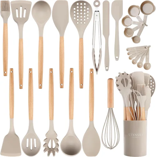 Vista 10 de Juego de utensilios de cocina de silicona, juego de 28 piezas de utensilios de cocina para cocinar, juego de espátulas resistentes al calor de 446