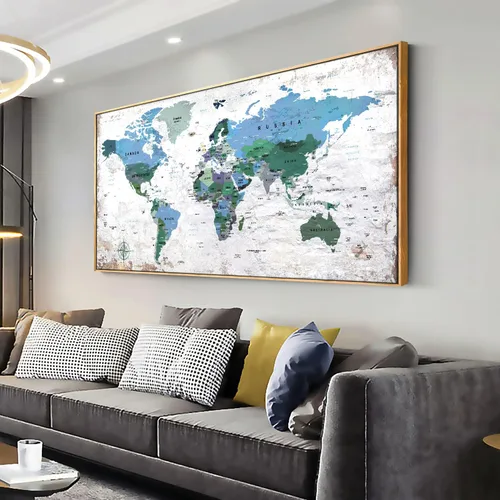 Vista 11 de Lienzo decorativo para pared, diseño de mapa del mundo, diseño de mapa del mundo de la oficina, imágenes para decoración de sala de estar, mapa