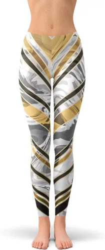 Vista 2 de Satori Stylez Leggings de mármol para mujer, pantalones de cintura media con estampado de rayas de oro negro
